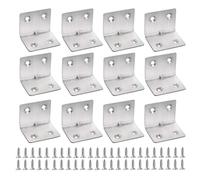 SyiXute 12 Pcs 30×30×38mm Stainless Steel L Sleeper Corner Brackets, 90 Degree Right Angle Brackets with 48 Screws, Heavy Duty Corner Brace for Wood Furniture Fixation