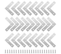 SyiXute 25 Pcs Flat Corner L Shape Plate,Flat Brackets for Wood,Stainless Steel Corner Brackets with 100 Screws for Fixing and Repairing Furniture,Tables,Windows and Cabinets (60 mm * 60 mm)