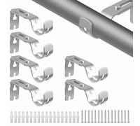 SyiXute 6 Pcs Heavy Duty Curtain Pole Holders for 25mm Poles,Adjustable Curtain Rod Brackets,Silver Metal Wall Rod Bracket with Screws for Home,Bedroom,Office & Wall Poles