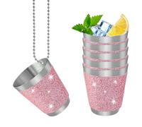 SyiXute 6 Pcs Shot Glasses with Necklaces,Shot Glasses Stainless Steel Pink 30 ml,Hen Party Shot Glass for Bachelorette Decorations Theme Party Supplies