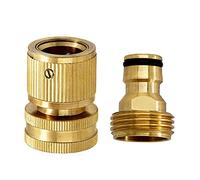 SyiXute Garden Hose Quick Connector,3/4 Inch Solid Brass No-Leak Garden Hose Connector Fitting,Brass Quick Hose End Connector,Male and Female(1 Pair), 2pcs