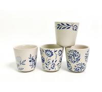 SYJAN HOME 6 oz Chinese tea cups,Ceramic Coffee Cup, No Handle Teacup Matcha Mug for Latte, Juice,Japanese Tea Cups,Dishwasher & Microwave Safe Cups (Blue- Plants 1)
