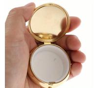 SYJYM 1pc Elegant Golden Tone Compact Metal Pill Case Organizer Mirror Lid Round Pocket Medicine Container Easy Management