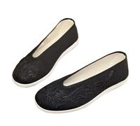 SYJYM Cloth Shoes Men Soft Sole Embroidery Men Yellow Black Dragon Round Mouth Cloth Shoes