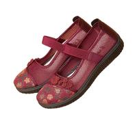 SYJYM Cloth Shoes Summer Women Plate Buttons Elements Soft-Soled Women's Leather Shoes Red