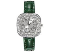 SYJYM Fashion Simple Square Ladies Full Star Diamonds Quartz Watch Casual Green Leather Dress Women's Clock Wristwatch