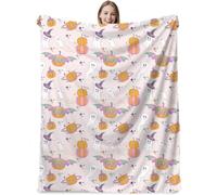 SYJYM Flannel Blanket Halloween Flower Checkered Cartoon Ghost Festival Atmosphere Sofa Cover Nap Blanket