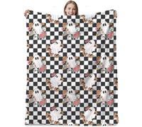 SYJYM Flannel Blanket Halloween Flower Checkered Cartoon Ghost Festival Atmosphere Sofa Cover Nap Blanket