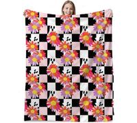 SYJYM Flannel Blanket Halloween Flower Checkered Cartoon Ghost Festival Atmosphere Sofa Cover Nap Blanket