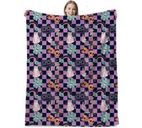 SYJYM Flannel Blanket Halloween Flower Checkered Cartoon Ghost Festival Atmosphere Sofa Cover Nap Blanket
