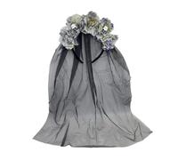 SYJYM Halloween Skull Rose Headband Bride Veils Ghost Bridal Mesh Dress Up Hair Accessories Party Day of the Dead Headband