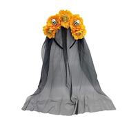 SYJYM Halloween Skull Rose Headband Bride Veils Ghost Bridal Mesh Dress Up Hair Accessories Party Day of the Dead Headband