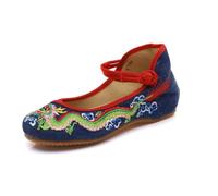 SYJYM Handmade Women Cotton Ballet Flats Dragon Embroidery Ladies Shoes Casual Breathable Driving Shoes Blue