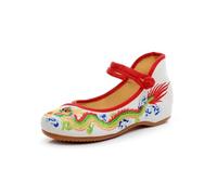 SYJYM Handmade Women Cotton Ballet Flats Dragon Embroidery Ladies Shoes Casual Breathable Driving Shoes White