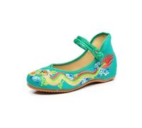 SYJYM Handmade Women Cotton Ballet Flats Dragon Embroidery Ladies Shoes Casual Breathable Driving Shoes Green