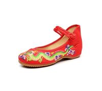 SYJYM Handmade Women Cotton Ballet Flats Dragon Embroidery Ladies Shoes Casual Breathable Driving Shoes Red