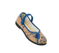 SYJYM Knot Women Floral Printed Canvas Ballet Flats Retro Ladies Casual Slip-on Ballerinas Comfort Shoes Blue