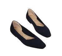 SYJYM Princess Shoes Boat Soft Sole Knitted Square Toe Women's Egg roll Woven Scoop Flying Woven Flat Breathable Dark Blue