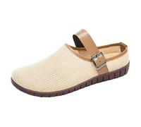 SYJYM Shoes for Women All-Match Retro Soft-Soled Sandals to wear as Outerwear Slippers Casual mesh Bread-Toe Half-Slippers Beige