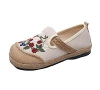 SYJYM Spring Casual Shoes Literary Women's Single Lazy Flat Heel Casual Shallow Mouth Cotton Linen Embroidered for Women