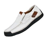 SYJYM Spring Handmade Men Shoes Casual Comfortable Slip On Loafers Walking Flats Moccasins Tooling Shoes Sneakers White