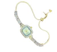 SYJYM Women's Inlaid Zircon Flexible Pull Out Bracelet with Diamond Square Alloy case Rhinestone Scale Simple dial Quartz Watch