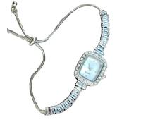 SYJYM Women's Inlaid Zircon Flexible Pull Out Bracelet with Diamond Square Alloy case Rhinestone Scale Simple dial Quartz Watch