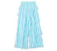 SYJYM WomenSpring Summer Trendy Cute Pants Casual Layered Mesh Ruffles Stripe Print Elastic Trousers for Daily Streetwear Blue