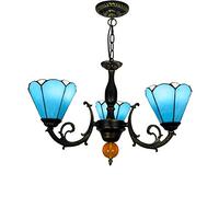 SYKIA Tiffany Style 6" Tiffany Glass Chandelier, 3 Arm, Mediterranean Blue, 20.5" x 31.5", Indoor, Ceiling Mount, Home Decor, Living Room, Bedroom, Hotel, Restaurant, Library, Entertainment Venues