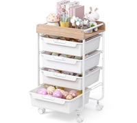 SYKIARIOL 4 Drawer Storage Trolley with Drawers, Craft Trolley on Wheels with Handles, Multifunctional Rolling Storage Organizer for School, Office, Bedroom, Living Room - White