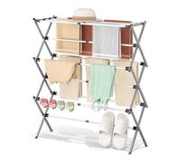 SYKIARIOL Compact Clothes Airer,Small Foldable Drying Rack with 11 Poles,3-Tier Mini Clothes Horse for Baby Garments & Light Laundry (Grey, 89 * 30 * 95.5cm)