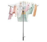 SYKIARIOL Rotary Washing Line, 3 Arm 30M Folding Washing Line, Outdoor Clothes Dryer with Ground Spike and Tie, Garden Heavy Duty Clothes Airer