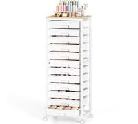 SYKIARIOL Storage Trolley with 12 Drawers,Arts and Crafts Trolley on Wheels,Plastic Drawers Storage Unit with Wooden Top for Snacks,Crafts,Makeup,Toy Bricks,White