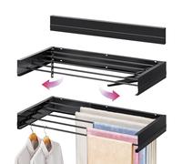 SYKIARIOL Wall Mounted Clothes Rail, Clothes Drying Rack Retractable, 80cm Clothes Airer Wall Mounted for Indoor Outdoor, Space Saving Laundry Drying Rack with 5 rods, Clothes Dryer for Towels, Black