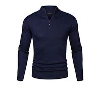 Sykooria Men's Jumper Turtle Neck 1/4 Zip Sweater Long Sleeve Warm Cotton Knit Sweatshirt Pullover Tops Aegean Blue