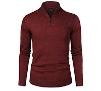Sykooria Men's Polo Turtle Neck Jumper 1/4 Zip Sweater Long Sleeve Warm Cotton Knit Sweatshirt Pullover Tops Red