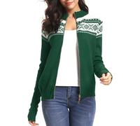 Sykooria Womens Fall Clothing Chunky Christmas Cardigans Front Full Zip Long Sleeve Snowflake Knit Coats Jacket Fern Green