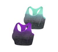 Sykooria Women's Sports Bra Mid Support Wirefree Racerback Workout Bra Removable Padding Yoga Gym Running Crop Top(Green+Purple,XL)