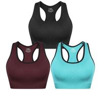 Sykooria Women's Sports Bra Mid Support Wirefree Racerback Workout Bra Removable Padding Yoga Gym Running Crop Top(Black+Red+Blue,S)