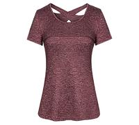 Sykooria Women's Activewear Shirts & Tees Short Sleeve Gym Workout Running Exercise Sportswear Fitness Athletic Workout Training Activewear T Shirt Tops Wine Red