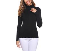 Sykooria Women's Winter Warm Knitted Pullover Turtleneck Long Sleeve Basic Simple Fashion Ribbed Sweater, Black, XXL