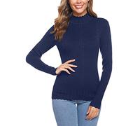 Sykooria Women's Winter Warm Knitted Pullover Turtleneck Long Sleeve Basic Simple Fashion Ribbed Sweater, Blue, XXL