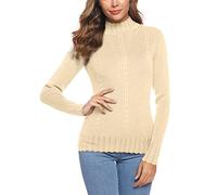 Sykooria Women's Winter Warm Knitted Pullover Turtleneck Long Sleeve Basic Simple Fashion Ribbed Sweater, Apricot, Medium
