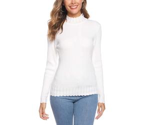 Sykooria Women's Winter Warm Knitted Pullover Turtleneck Long Sleeve Basic Simple Fashion Ribbed Sweater, white, XXL