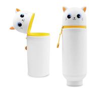 Sykrawki 2 in 1 Soft Silicone Pouch with Zip | Cute Kawaii Pencil Case | Pen Bag & Table Organiser for Colouring Pencils, Markers | School & Office, White Cat, Beautiful