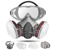 sykua Gas Mask with Safety Goggles and Filter, Respirator Mask Reusable Anti-Dust for Sanding,Building Work,Spray Painting,Chemical,Cutting,Machine Polishing,Woodworking, Agriculture