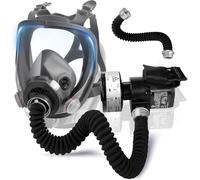 sykua Portable Powered Air Supply Purifying Respirator Mask,Full Face Gas Mask with 40mm Activated Carbon Filter,Air Fed Mask Nuclear and Chemical for Sanding,Building Work,Spray Paint,Resin,Industry