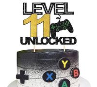 SYKYCTCY 1 Pack 11 Video Game Cake Topper Glitter Gaming Level Unlocked 11th Birthday Cake Pick Game On Controllers Cake Decoration for Boys Girls 11th Birthday Anniversary Party Decoration Supplies