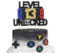 SYKYCTCY 1 Pack 13 Video Game Cake Topper Glitter Gaming Level Unlocked 13th Cake Pick Decoration Game On Controllers Cake Decoration for Boys Girls 13th Birthday Anniversary Party Decorations
