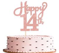 SYKYCTCY 1 Pack 14th Birthday Cake Topper Glitter Number 14 Fourteen Birthday Cake Pick Decorations for Cheers to 14 Years Old 10th Birthday Wedding Anniversary Party Supplies